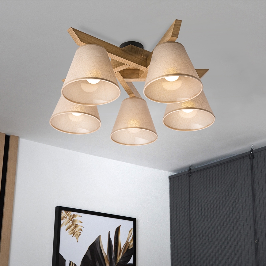 Brilagi - Bevestigde hanglamp ANTHONY 5xE14/40W/230V eiken/beige