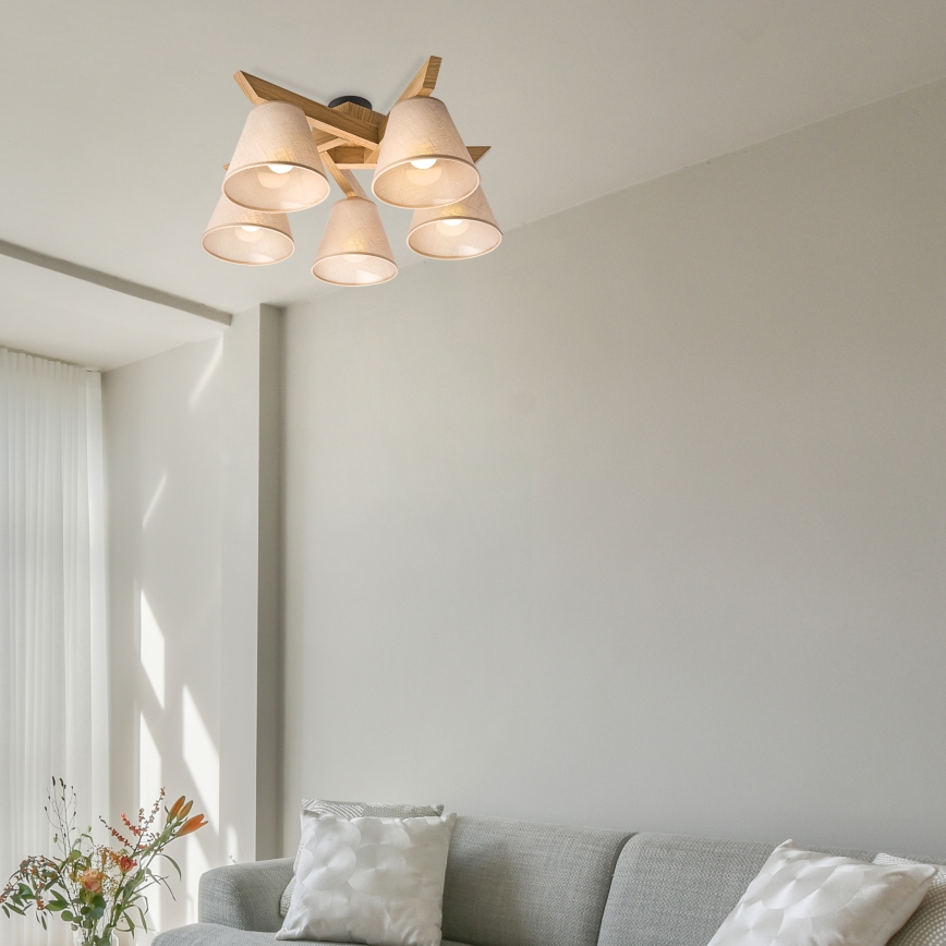 Brilagi - Bevestigde hanglamp ANTHONY 5xE14/40W/230V eiken/beige