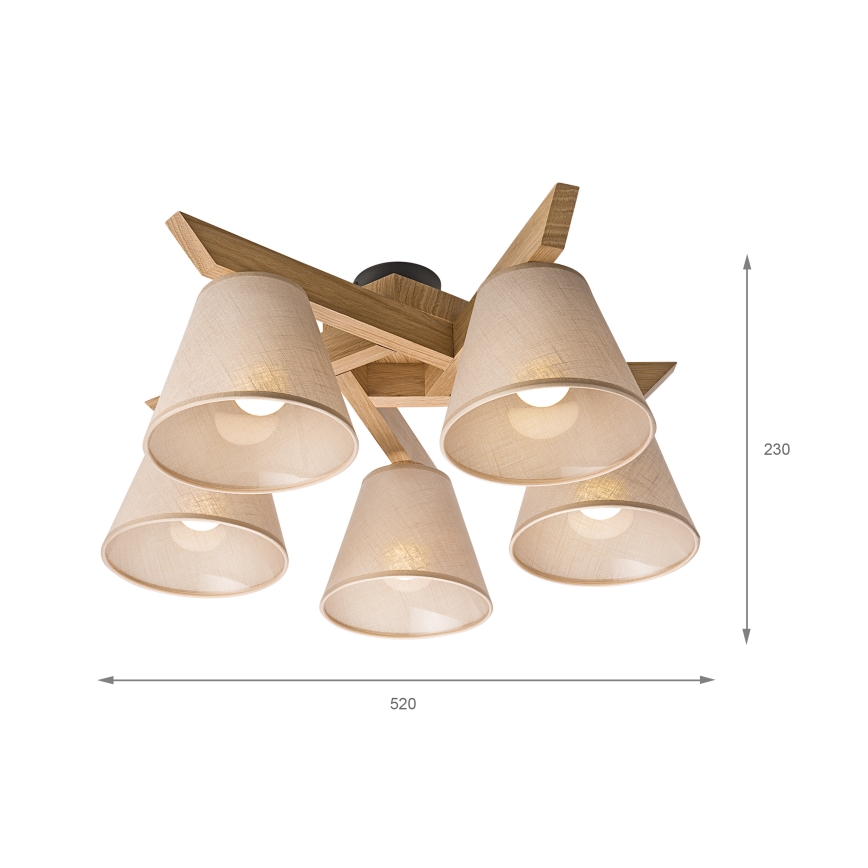 Brilagi - Bevestigde hanglamp ANTHONY 5xE14/40W/230V eiken/beige
