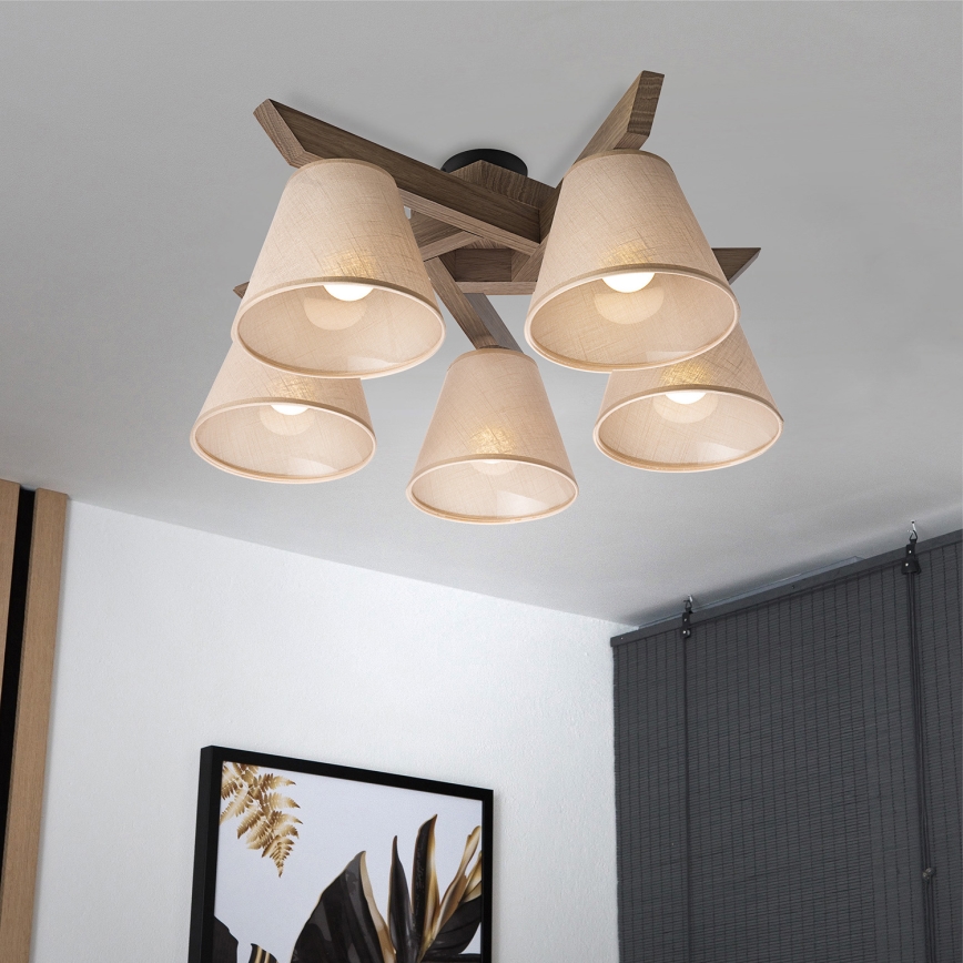 Brilagi - Bevestigde hanglamp ANTHONY 5xE14/40W/230V eiken/beige
