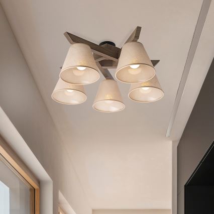 Brilagi - Bevestigde hanglamp ANTHONY 5xE14/40W/230V eiken/beige