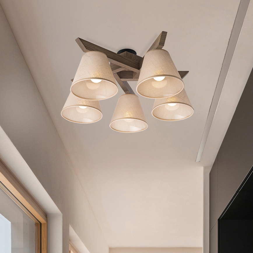 Brilagi - Bevestigde hanglamp ANTHONY 5xE14/40W/230V eiken/beige