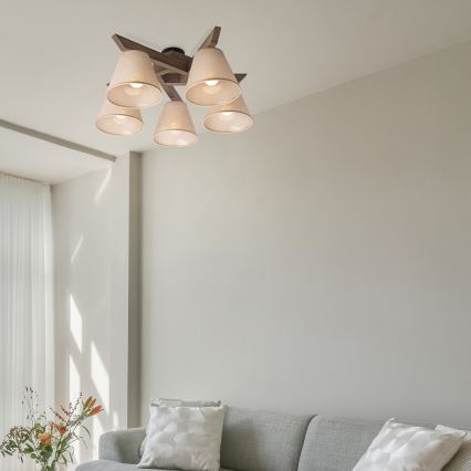 Brilagi - Bevestigde hanglamp ANTHONY 5xE14/40W/230V eiken/beige