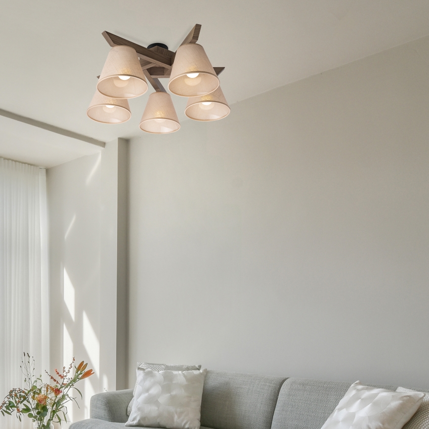 Brilagi - Bevestigde hanglamp ANTHONY 5xE14/40W/230V eiken/beige