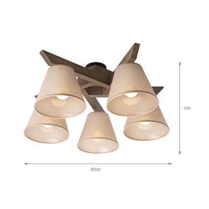 Brilagi - Bevestigde hanglamp ANTHONY 5xE14/40W/230V eiken/beige