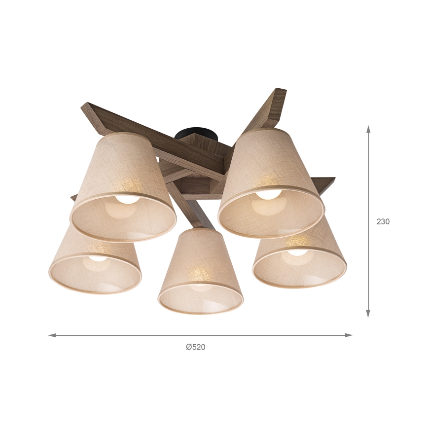 Brilagi - Bevestigde hanglamp ANTHONY 5xE14/40W/230V eiken/beige