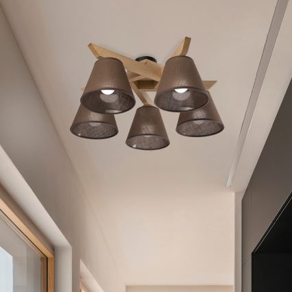 Brilagi - Bevestigde hanglamp ANTHONY 5xE14/40W/230V eiken/bruin