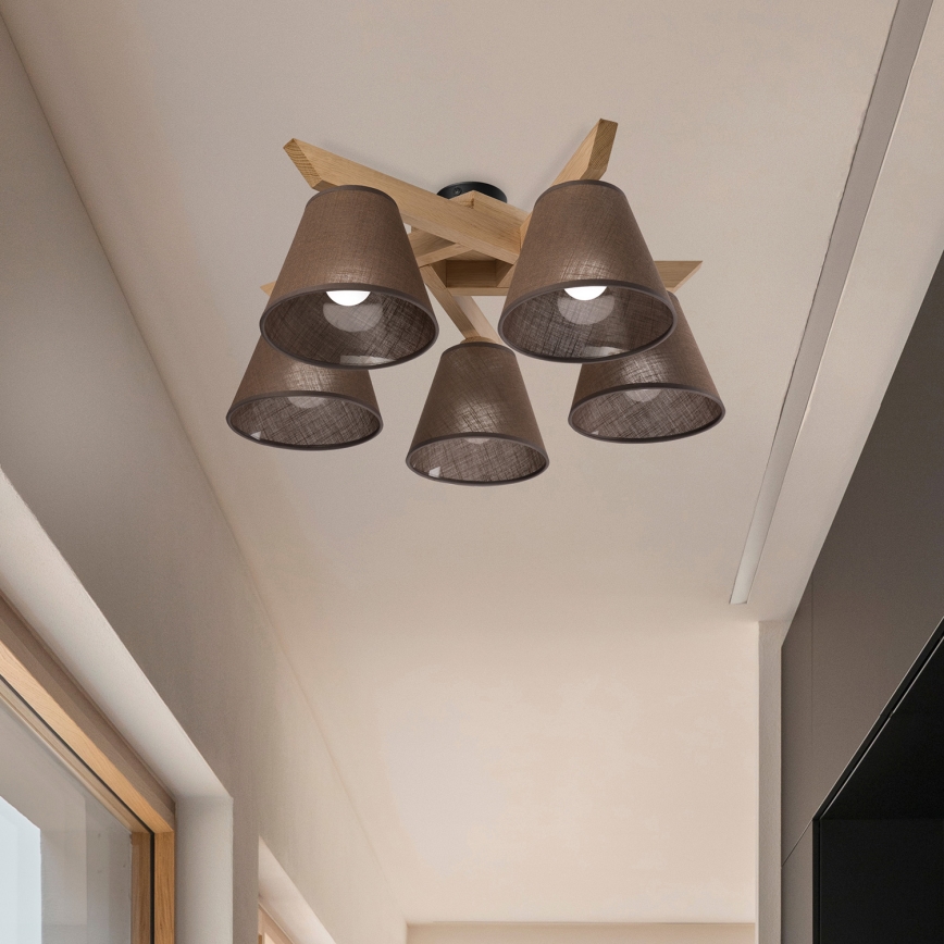 Brilagi - Bevestigde hanglamp ANTHONY 5xE14/40W/230V eiken/bruin
