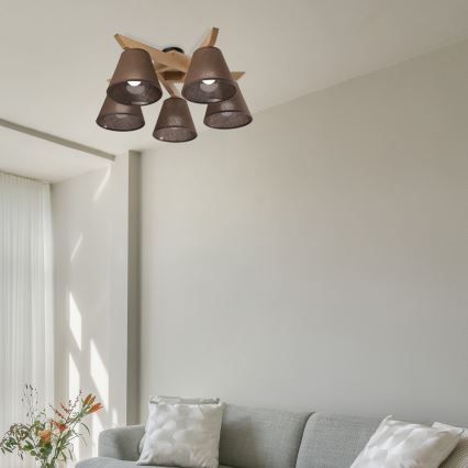 Brilagi - Bevestigde hanglamp ANTHONY 5xE14/40W/230V eiken/bruin