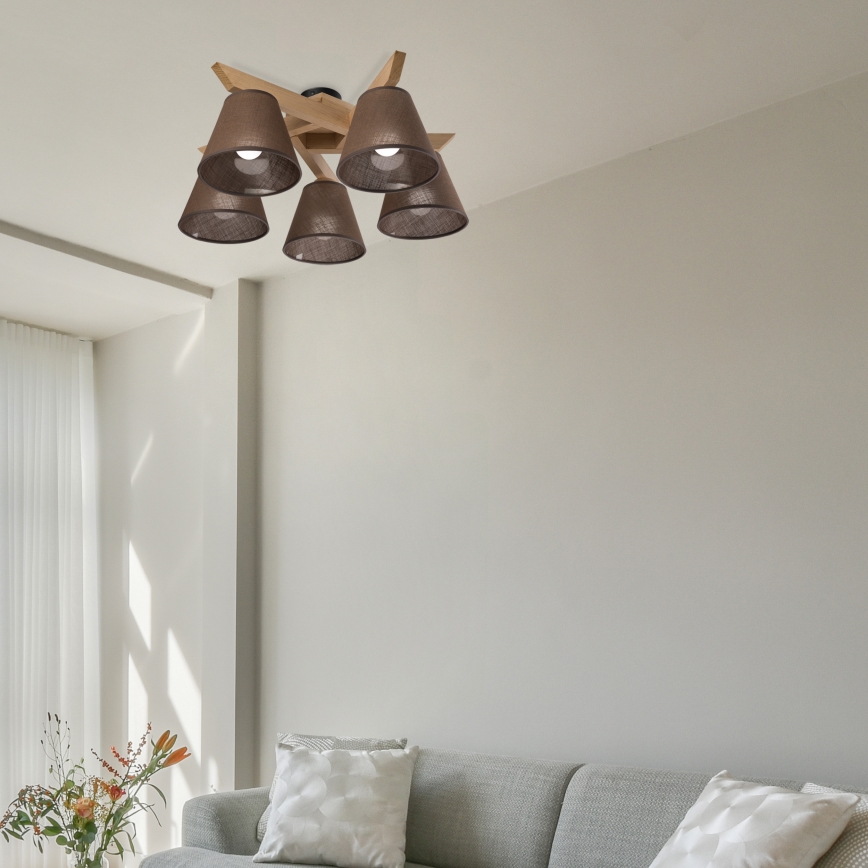 Brilagi - Bevestigde hanglamp ANTHONY 5xE14/40W/230V eiken/bruin