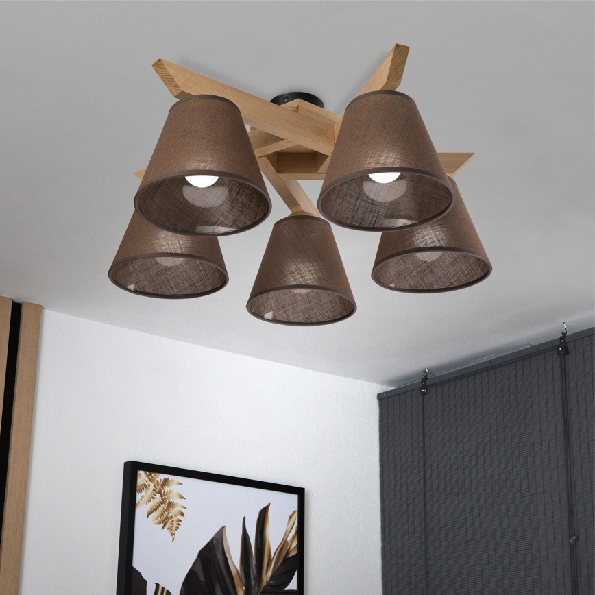 Brilagi - Bevestigde hanglamp ANTHONY 5xE14/40W/230V eiken/bruin