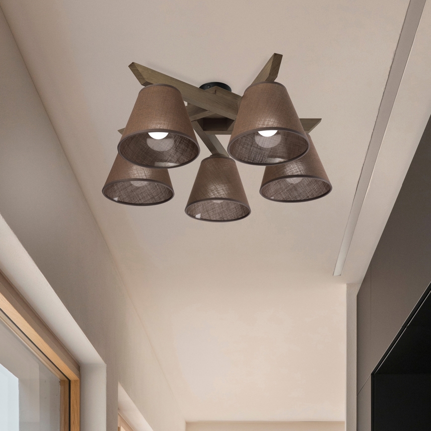 Brilagi - Bevestigde hanglamp ANTHONY 5xE14/40W/230V eiken/bruin