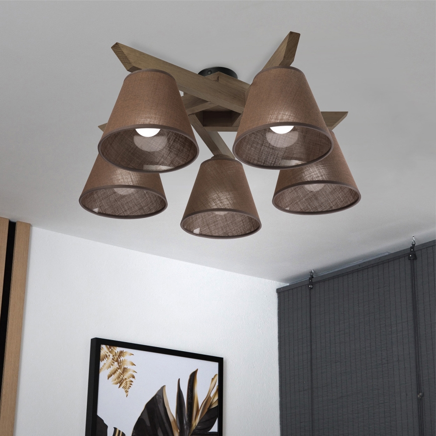Brilagi - Bevestigde hanglamp ANTHONY 5xE14/40W/230V eiken/bruin