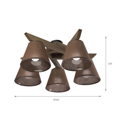 Brilagi - Bevestigde hanglamp ANTHONY 5xE14/40W/230V eiken/bruin