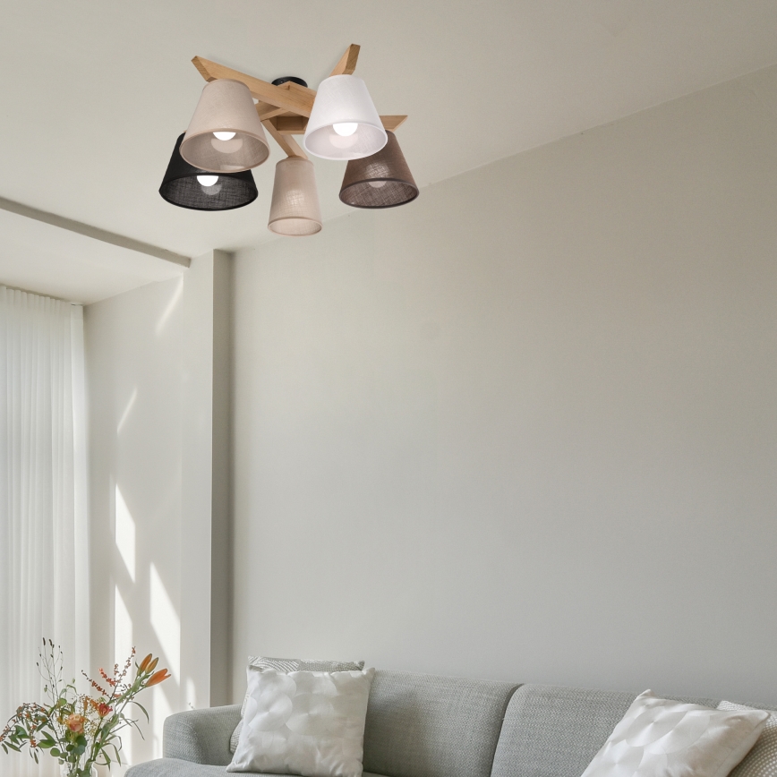 Brilagi - Bevestigde hanglamp ANTHONY 5xE14/40W/230V eiken