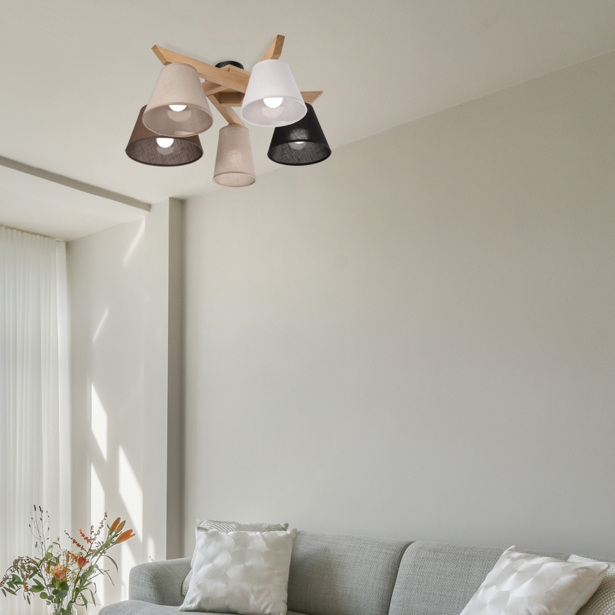 Brilagi - Bevestigde hanglamp ANTHONY 5xE14/40W/230V eiken