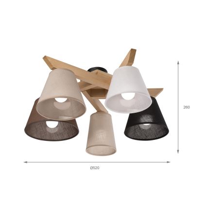 Brilagi - Bevestigde hanglamp ANTHONY 5xE14/40W/230V eiken