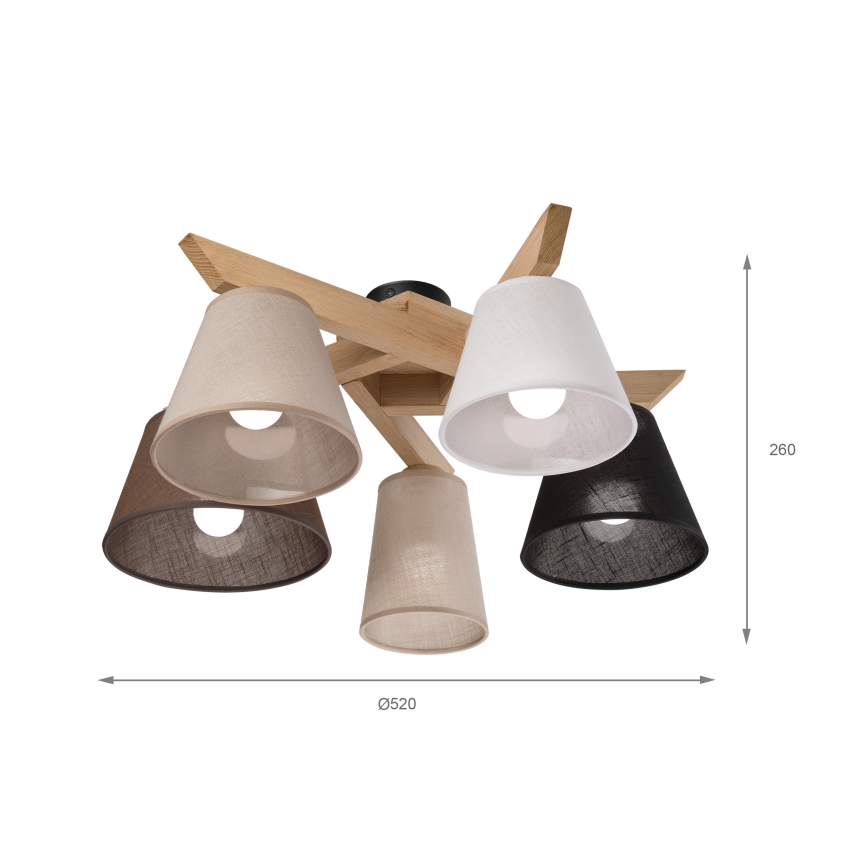 Brilagi - Bevestigde hanglamp ANTHONY 5xE14/40W/230V eiken