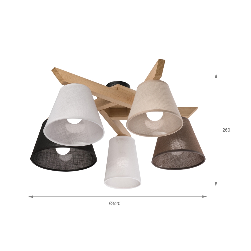 Brilagi - Bevestigde hanglamp ANTHONY 5xE14/40W/230V eiken