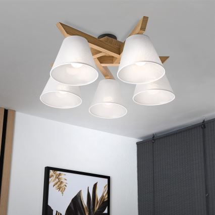 Brilagi - Bevestigde hanglamp ANTHONY 5xE14/40W/230V eiken/wit