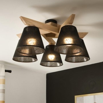 Brilagi - Bevestigde hanglamp ANTHONY 5xE14/40W/230V eiken/zwart