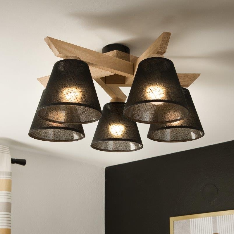 Brilagi - Bevestigde hanglamp ANTHONY 5xE14/40W/230V eiken/zwart