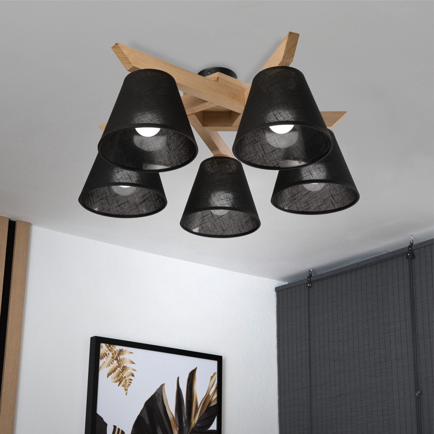 Brilagi - Bevestigde hanglamp ANTHONY 5xE14/40W/230V eiken/zwart
