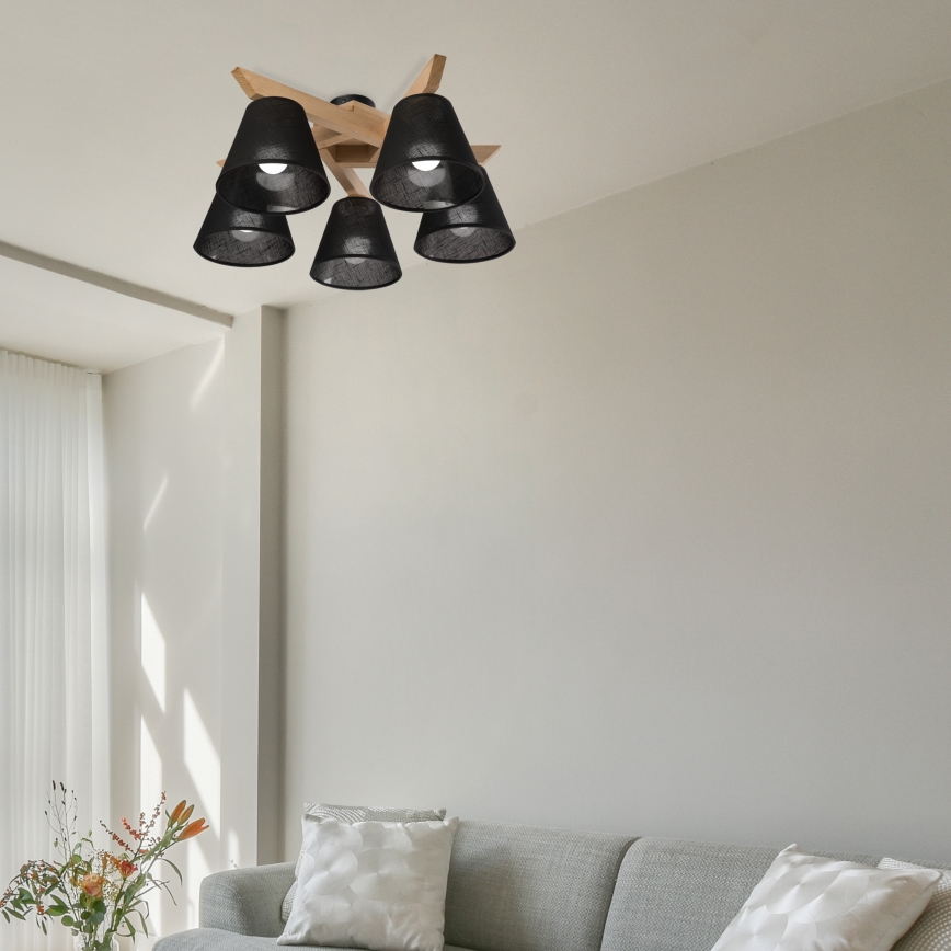 Brilagi - Bevestigde hanglamp ANTHONY 5xE14/40W/230V eiken/zwart