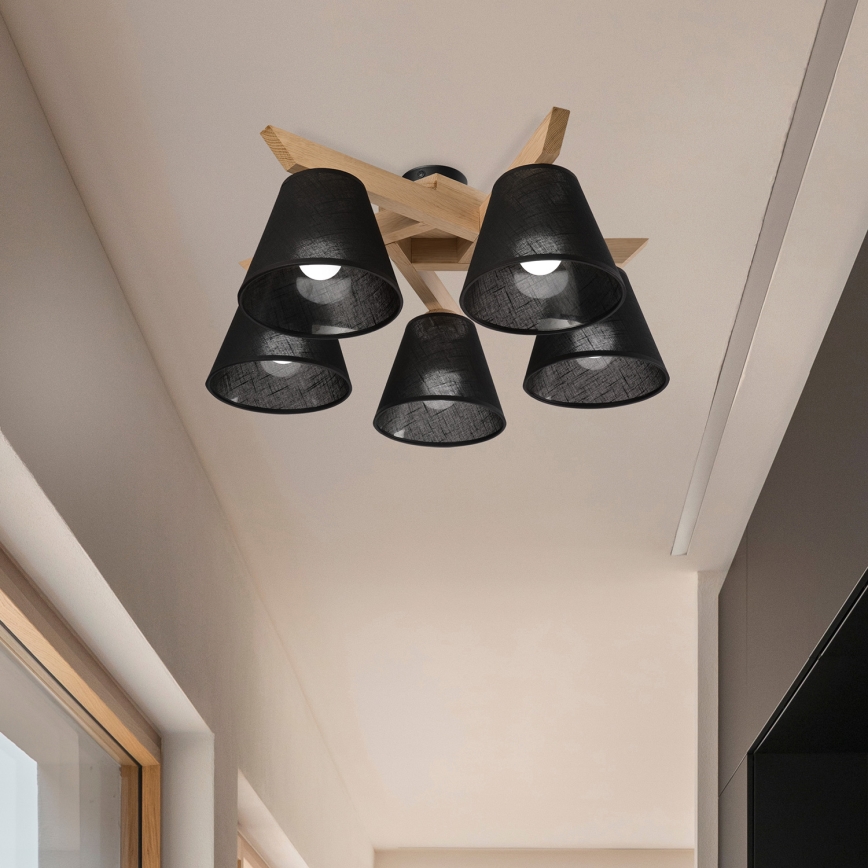 Brilagi - Bevestigde hanglamp ANTHONY 5xE14/40W/230V eiken/zwart