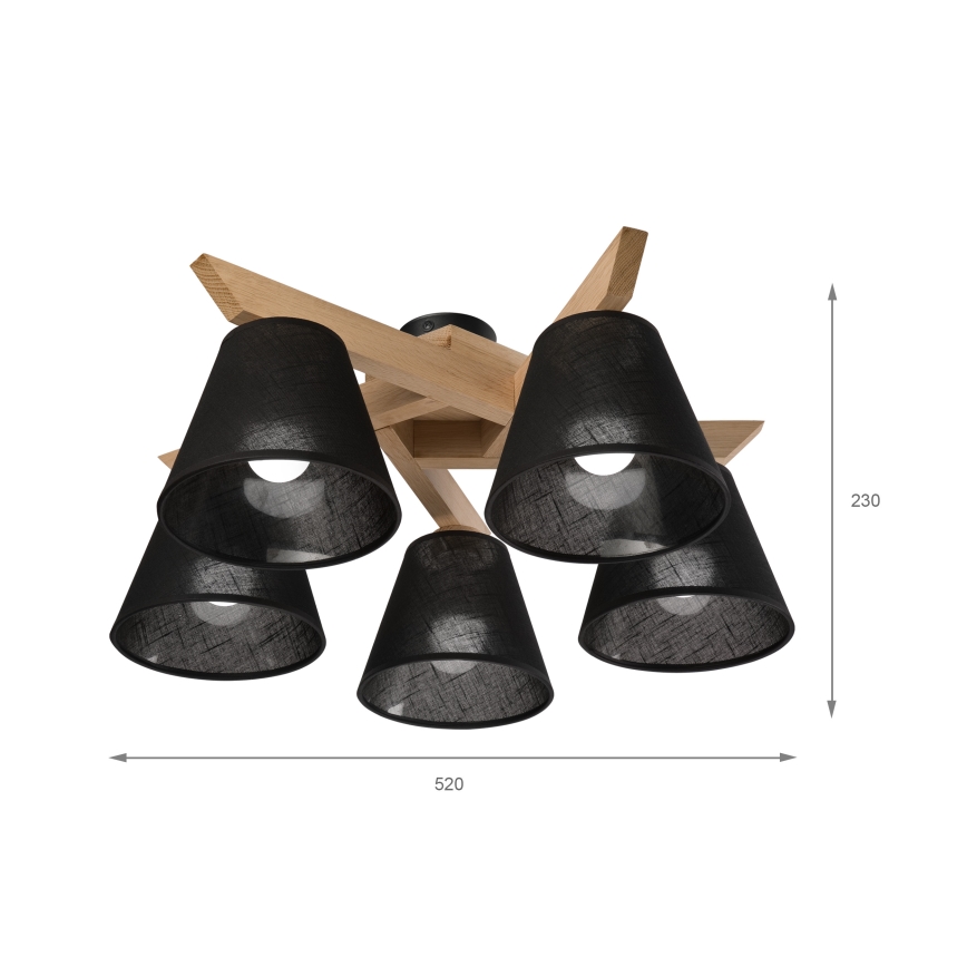 Brilagi - Bevestigde hanglamp ANTHONY 5xE14/40W/230V eiken/zwart