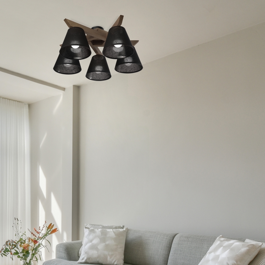 Brilagi - Bevestigde hanglamp ANTHONY 5xE14/40W/230V eiken/zwart
