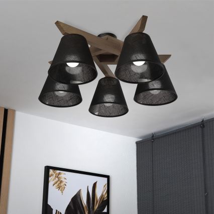 Brilagi - Bevestigde hanglamp ANTHONY 5xE14/40W/230V eiken/zwart