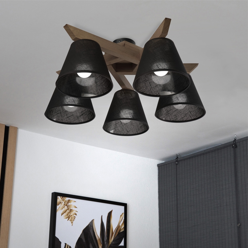 Brilagi - Bevestigde hanglamp ANTHONY 5xE14/40W/230V eiken/zwart