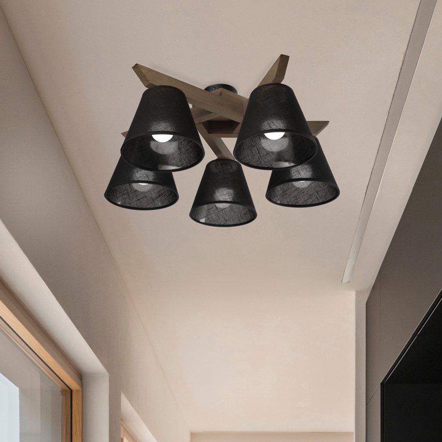 Brilagi - Bevestigde hanglamp ANTHONY 5xE14/40W/230V eiken/zwart