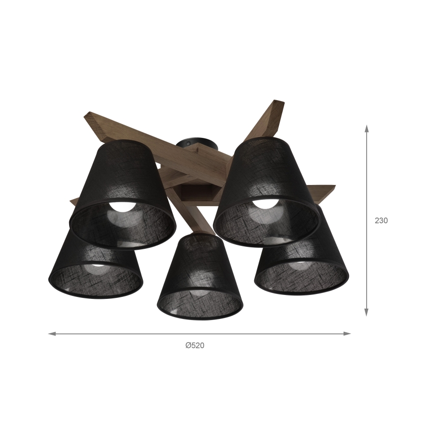 Brilagi - Bevestigde hanglamp ANTHONY 5xE14/40W/230V eiken/zwart