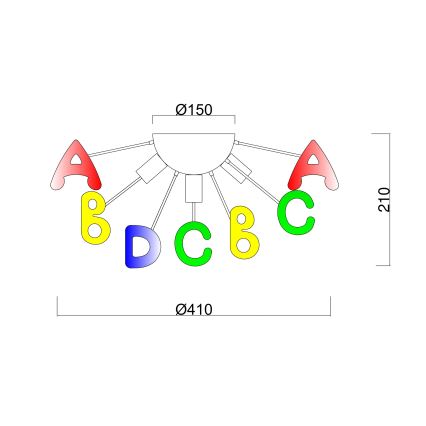 Brilagi - Bevestigde hanglamp KINDER 5xE14/40W/230V kleurrijk