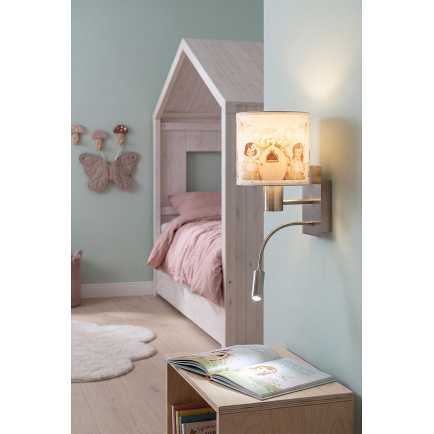 Brilagi - LED Flexibele wandlamp voor kinderen BOBO 1xE27/25W/230V + LED/3W mat chroom/wit/roze/feeën