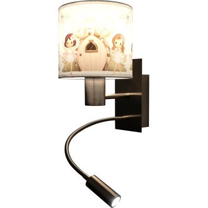 Brilagi - LED Flexibele wandlamp voor kinderen BOBO 1xE27/25W/230V + LED/3W mat chroom/wit/roze/feeën
