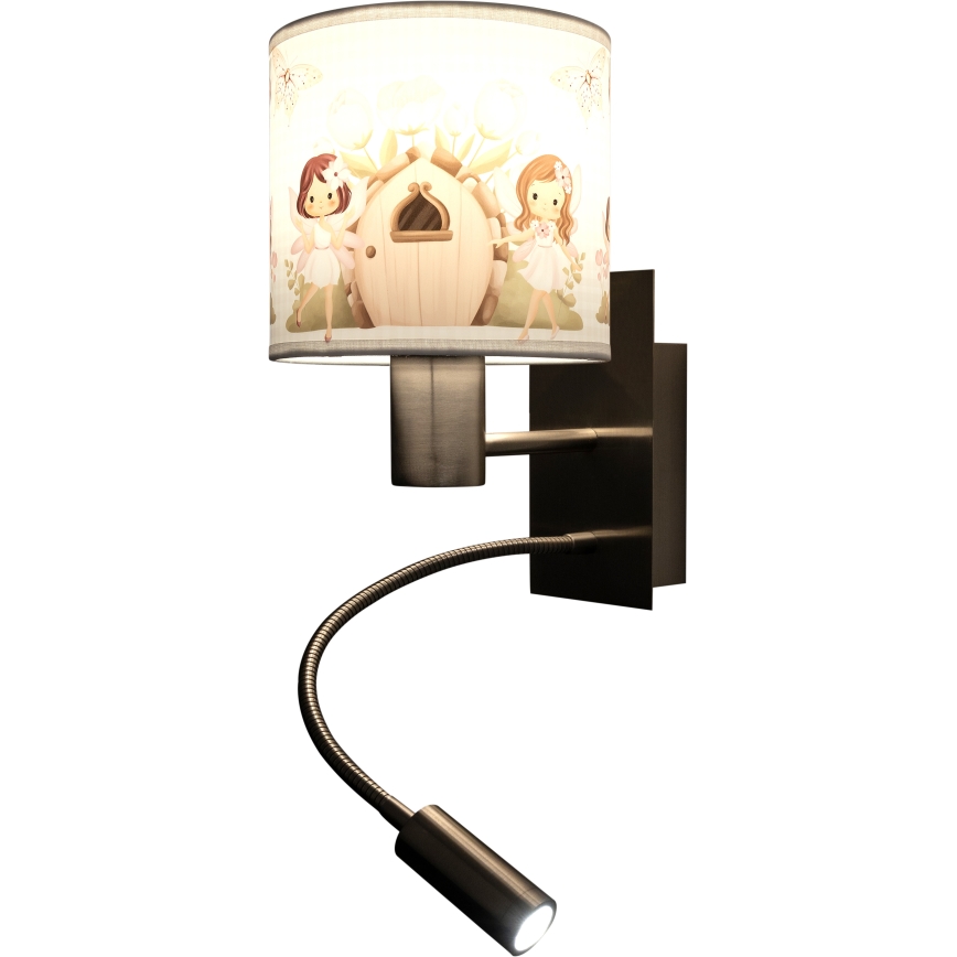 Brilagi - LED Flexibele wandlamp voor kinderen BOBO 1xE27/25W/230V + LED/3W mat chroom/wit/roze/feeën