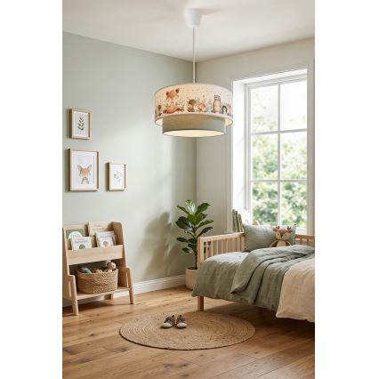 Brilagi - LED kinderhanglamp aan kabel BOBO 1xE27/60W/230V pr. 40 cm wit/groen/dierenmotief