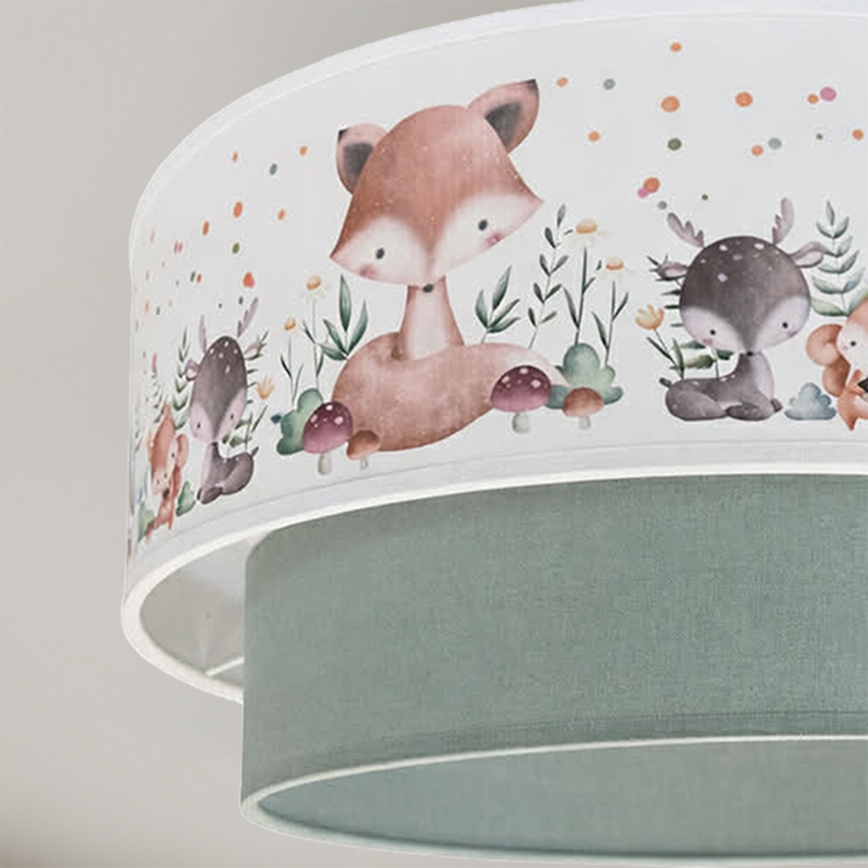 Brilagi - LED kinderhanglamp aan kabel BOBO 1xE27/60W/230V pr. 40 cm wit/groen/dierenmotief