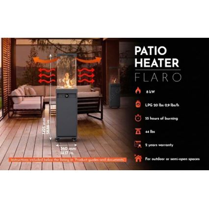 Brilagi - Buitengashaard FLARO GAS 142x36 cm 8kW 1xAAA antraciet + afdekhoes