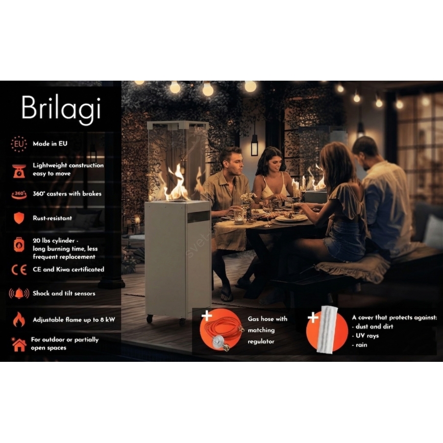 Brilagi - Buiten gashaard FLARO GAS 142x36 cm 8kW 1xAAA grijs + beschermhoes