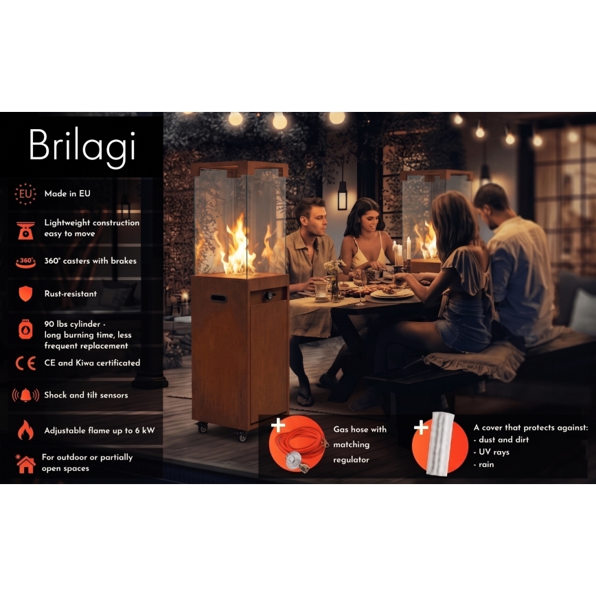 BRILAGI - Buitengashaard FLARO GAS 142x36 cm 8kW 1xAAA roestbruin/bruin + beschermhoes