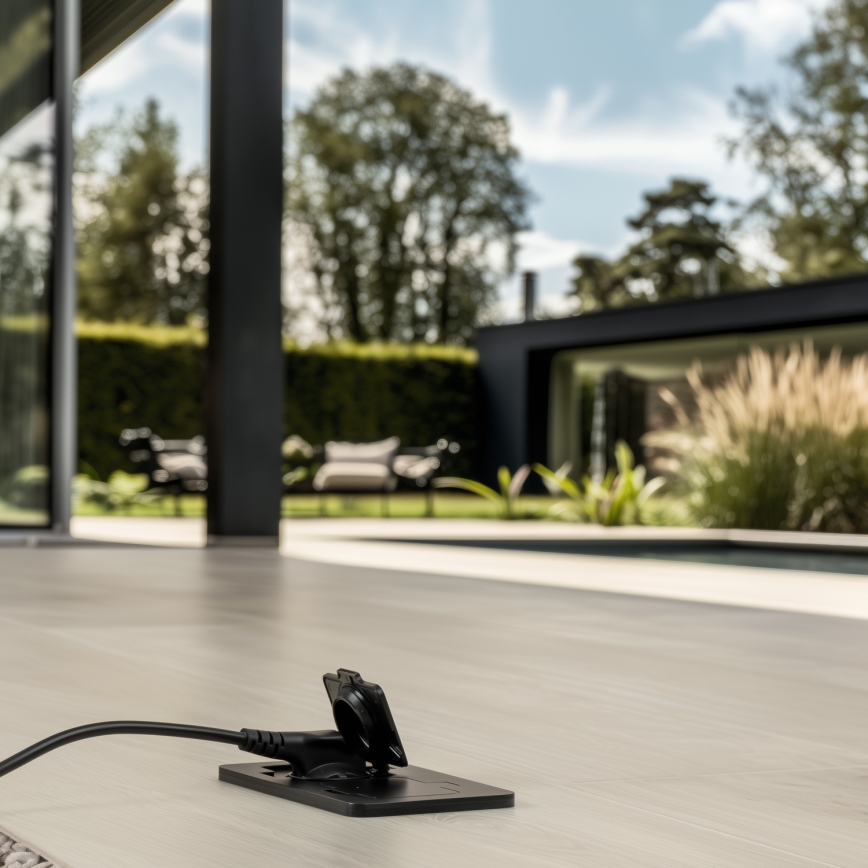 Brilagi - Buiten inbouw dubbel vloerstopcontact IP55 zwart rechthoekig