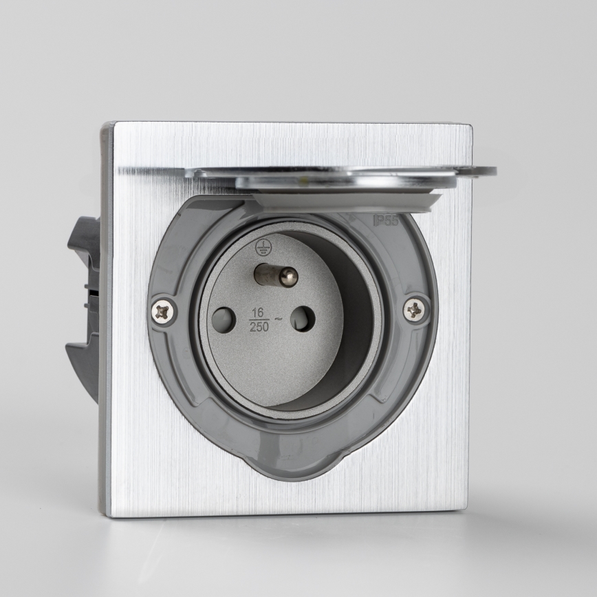 Brilagi - Buiten inbouw vloer stopcontact IP55 mat chroom vierhoekig