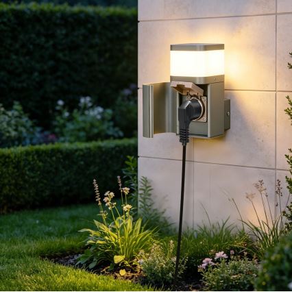 BRILAGI - Buitenmuurlamp met SCHUKO-stopcontact PILLAR 1xG9/11W/230V IP44 grijs