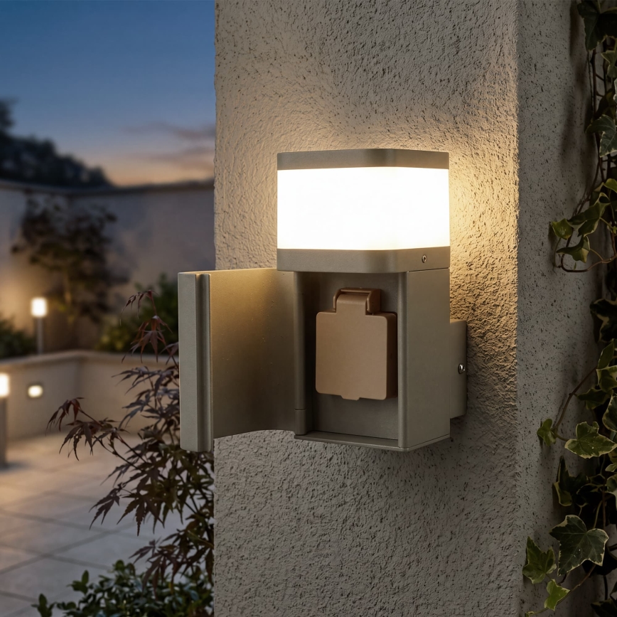BRILAGI - Buitenmuurlamp met SCHUKO-stopcontact PILLAR 1xG9/11W/230V IP44 grijs