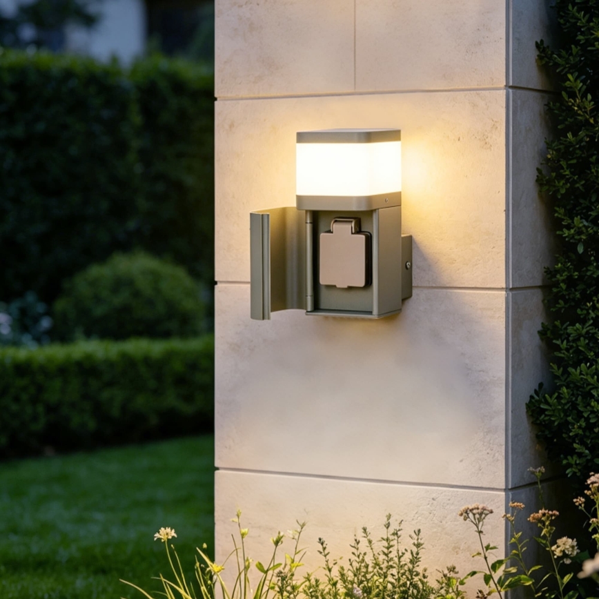BRILAGI - Buitenmuurlamp met SCHUKO-stopcontact PILLAR 1xG9/11W/230V IP44 grijs
