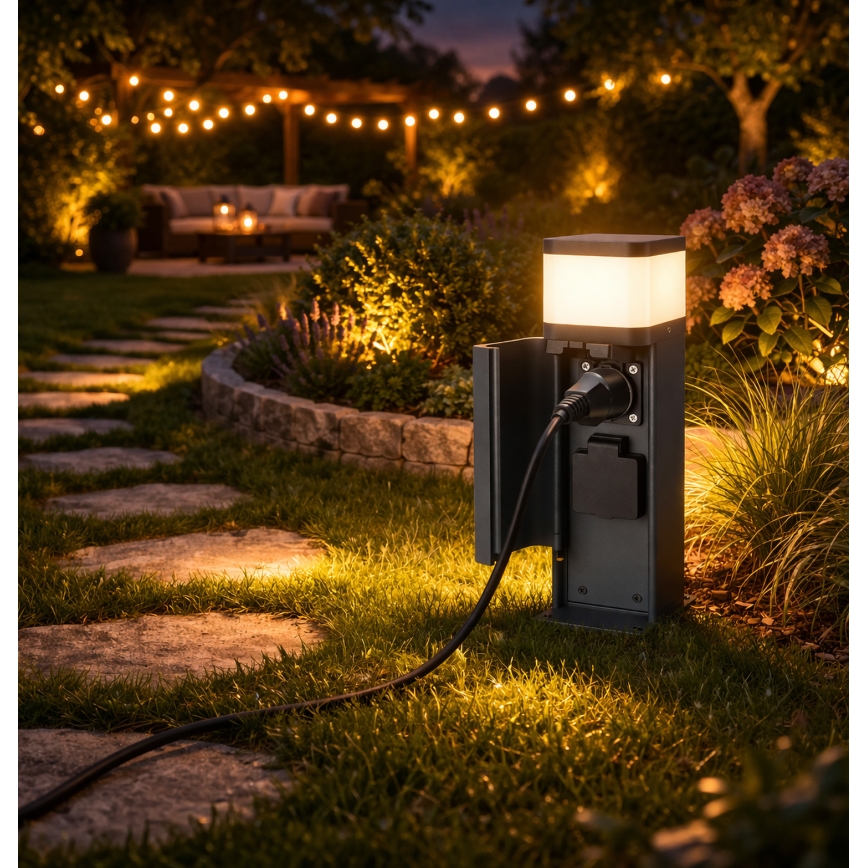 Brilagi - Buitenlamp PILLAR met 2 SCHUKO-stopcontacten, 1xG9/11W/230V, IP44, antraciet